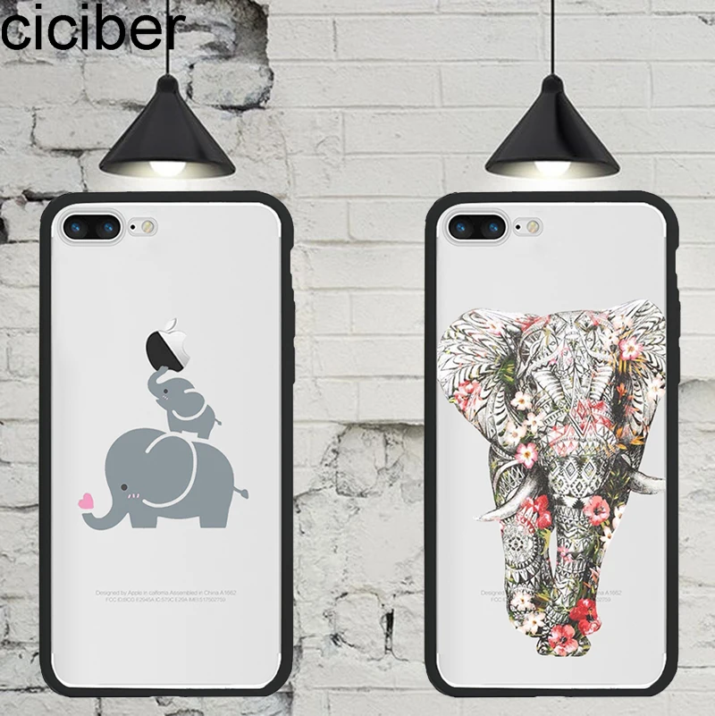 

ciciber Phone Cases Animal Elephant Pattern for Iphone 6 6S 7 8 Plus X Hybrid Silicone Matte Hard PC Phone Back Cover Capinha