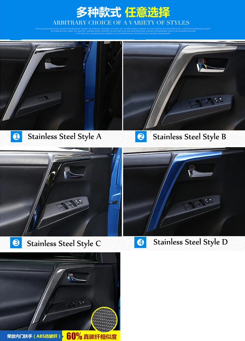 Автомобильный стильный дверной чехол для поручня Накладка для Toyota RAV4 RAV-4- внутренняя дверная ручка подлокотник Чехлы отделка Аксессуары