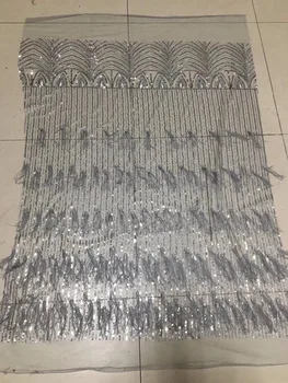 

African net lace fabric With tassel 2018 High quality Nigeria tulle sequins french tulle lace fabrics for party dress