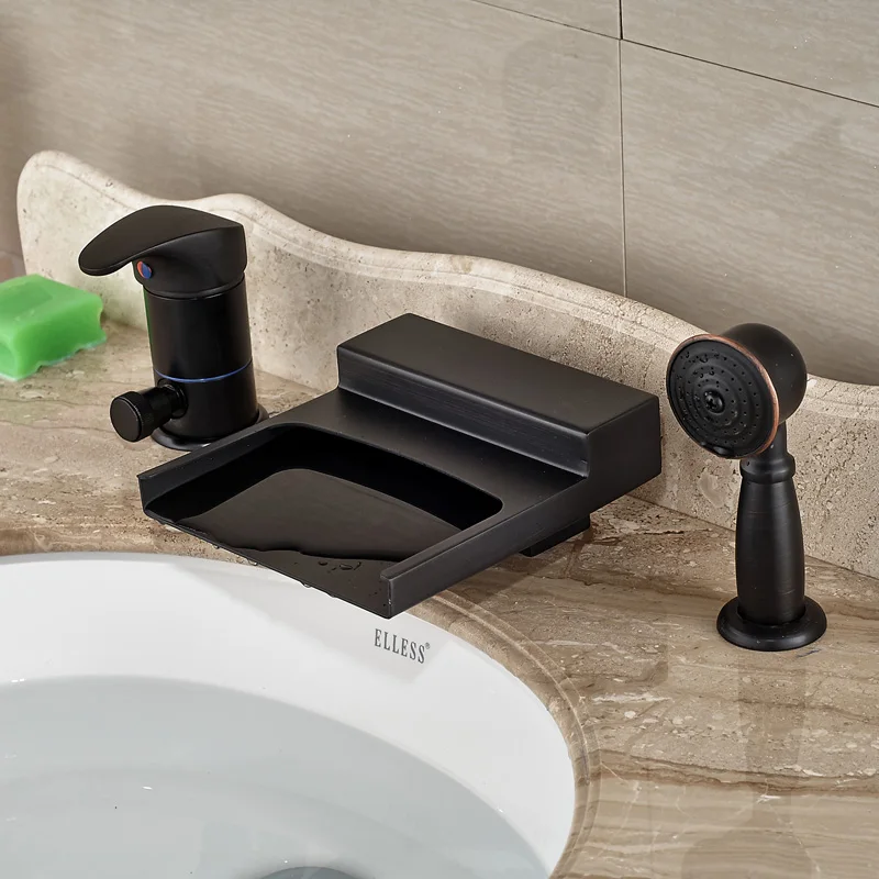 Luxury Oil Rubbed Bronze Single Handle Waterfall Bathtub Faucet Deck Mount Bath Shower Mixer Tap with Handshower