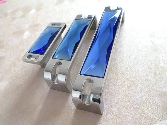 Drawer Handles Blue And Black Dichroic Fused Glass Cabinet Knobs