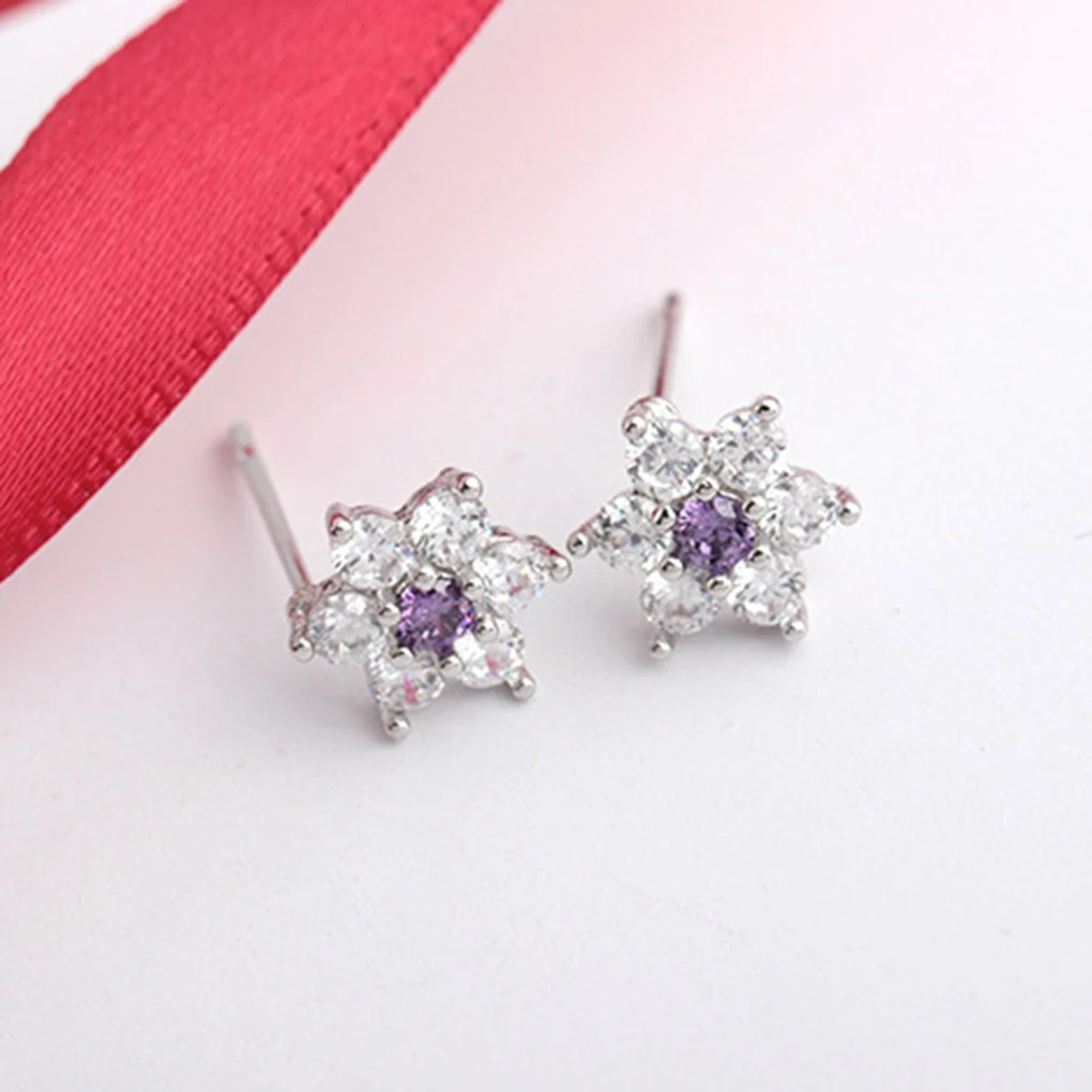 

1 Pair Women Flower Crystal Earrings Female Floral Rhinestone Metal Piercing Ear Studs