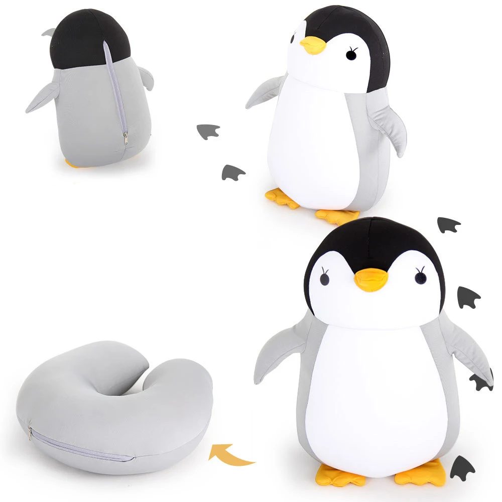 Лидер продаж с рисунком милого пингвина деформируемая игрушка U-форма плюшевая подушка, подушка для путешествий, с мультипликационным принтом животных и машин кукла-подголовник многофункциональное хранение