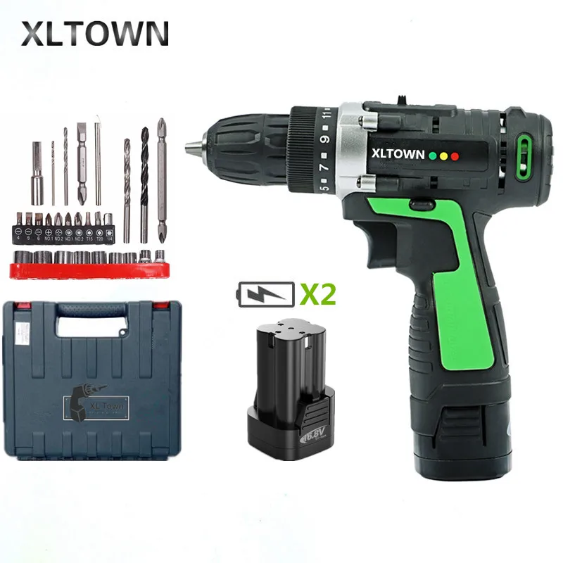 

XLTOWN 16.8v/21v cordless electric screwdriver lithium battery battery double speed multi-function mini drill with 2 battery