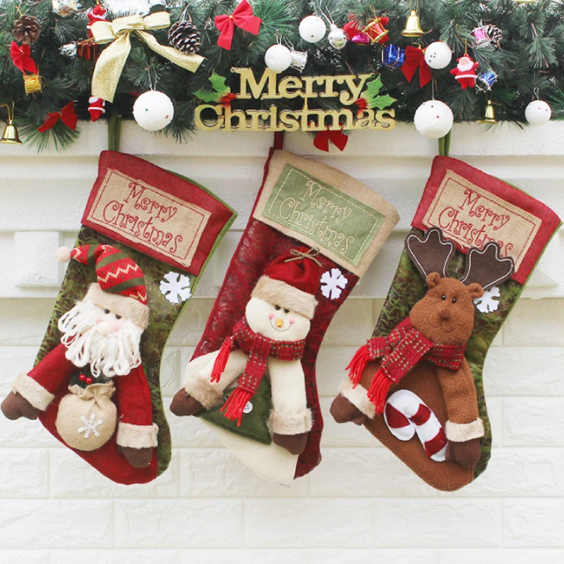 

Santa Claus Snowman Elk Christmas Stockings Children Gift Bags Christmas Sack Candy Socks Home Decorations