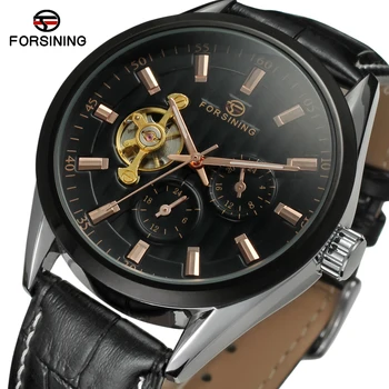 

FSG293M3T2 Forsining Men's Automatic business wrist watch with black genuine leather strap gift box free shipping whole sale