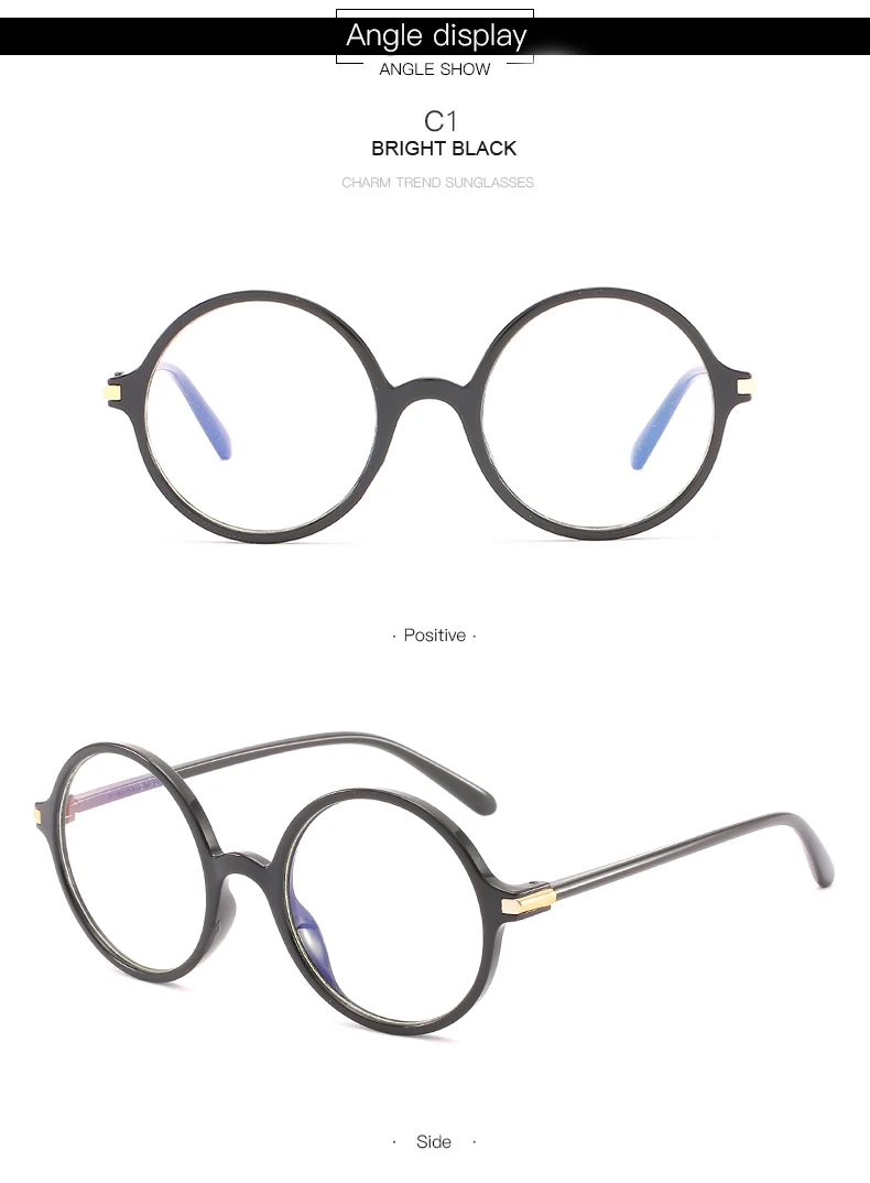 Retro Round Eyeglasses Clear Lens Metal Frame Glasses for Women Men Bright Black