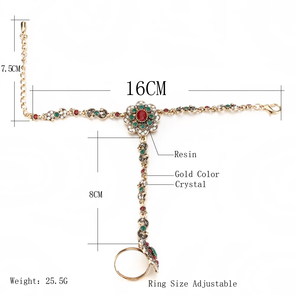 Богемный цветочный браслет, регулируемое кольцо, набор античных золотых кристаллов, Женские аксессуары, винтажные индийские ювелирные изделия
