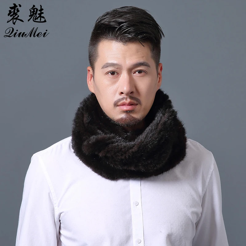 Fashion Men Knitted Mink Fur Scarves & Shawls Warm Winter Male Brand