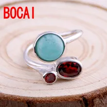 S925 sterling silver ring, women’s day, Korean version, fashion mosaic, stone, garnet, rings, silver jewelry, sweet