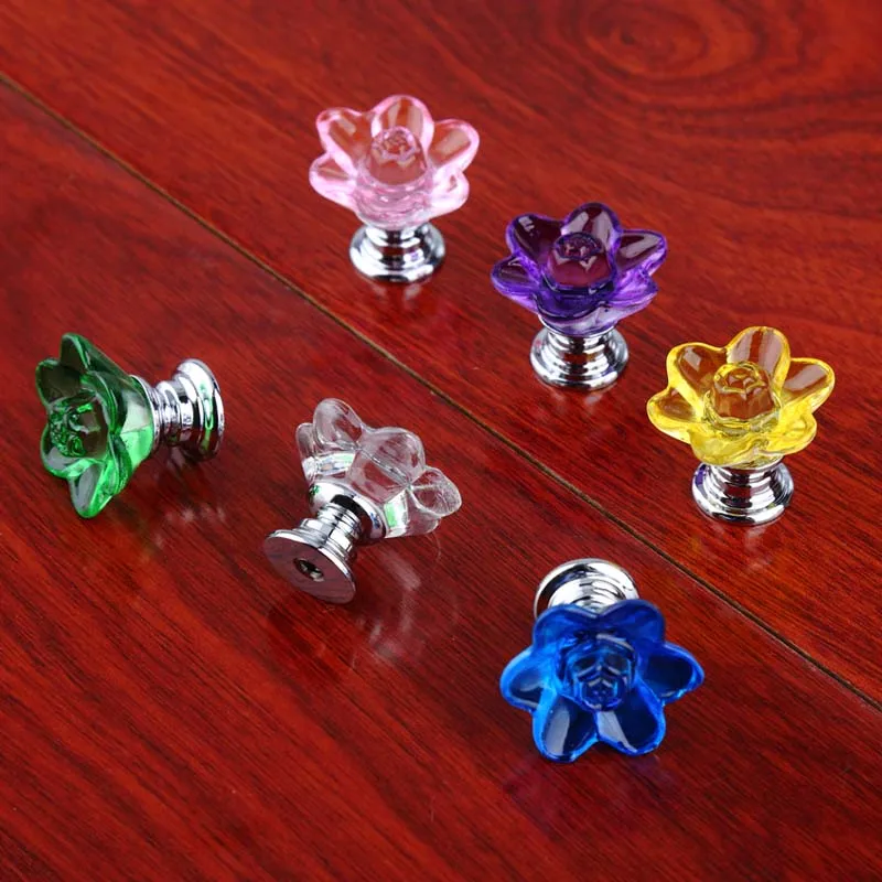 Modern Fashion Creative Plum Blossom Glass Knobs Silver Pink Blue