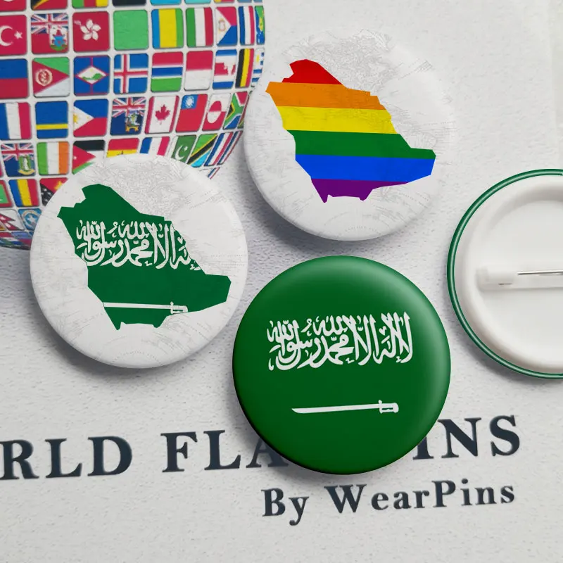 

Saudi Arabia Flag Map Tin Button Pins LGBT Gay Rainbow Pride Tin Button Badges