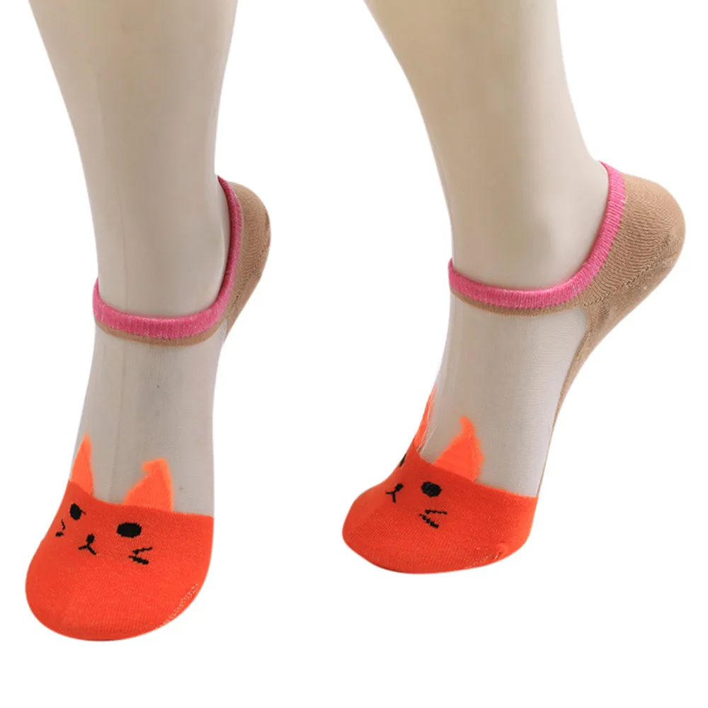 1 пара модных женских повседневных невидимых Хлопковых Носков с вырезом по щиколотку, шелковые невидимые неглубокие носки-башмачки с изображением кота, спортивные носки A3066