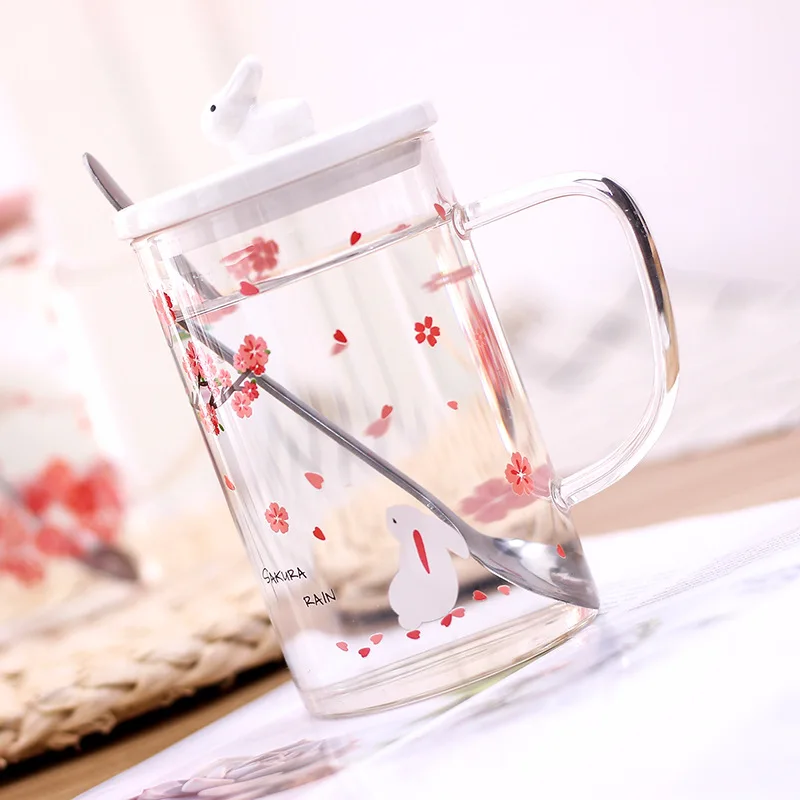 450 мл корейский стиль узор цветущей сакуры Молоко Кофе Чай Чашка Кружка Офис однослойный прозрачное стекло подарки