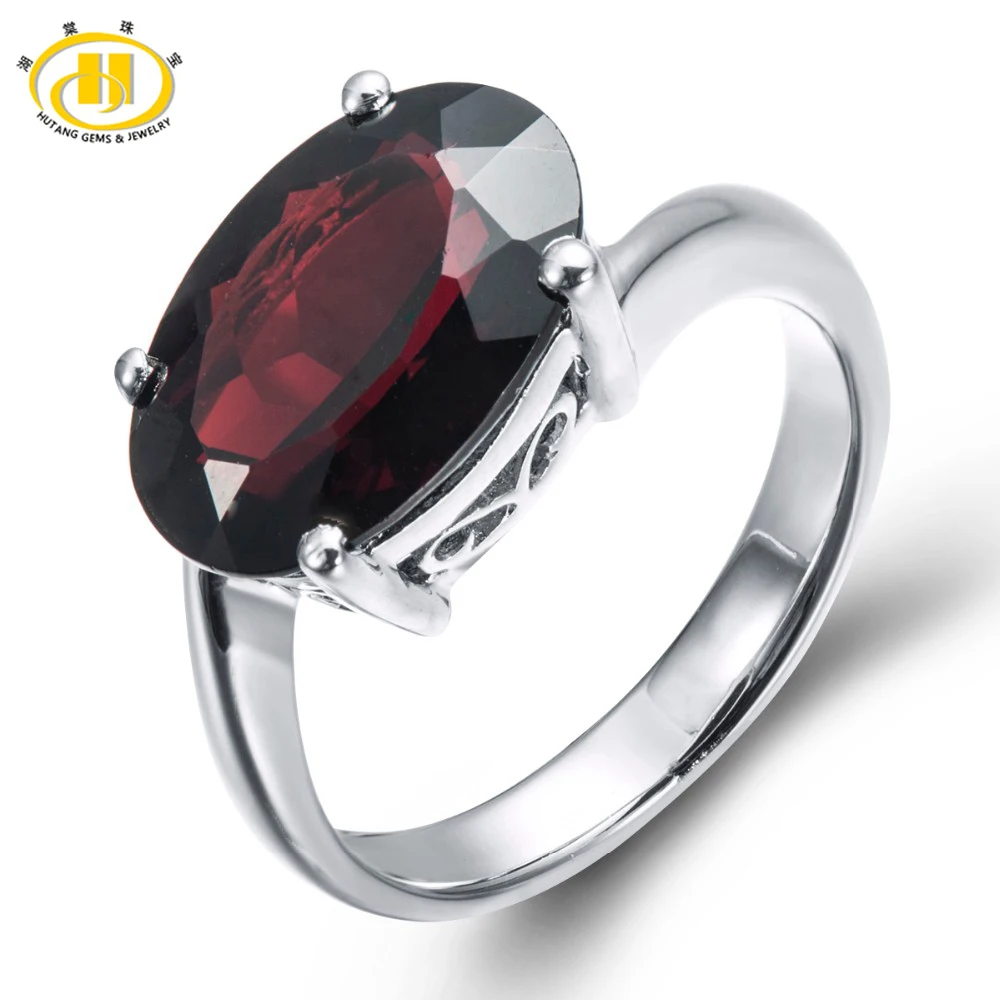 

HUTANG Classic 6.02ct Natural Black Garnet Solid 925 Sterling Silver Ring Oval Gemstone Fine Jewelry Women's Christmas Gift