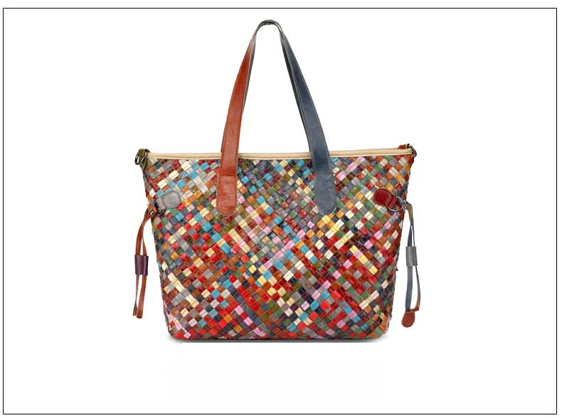 Genuine Leather Handmade Women's bag  Knitted  Colorful  Shoulder  Bag Strap satchel cow skin handbags (14)