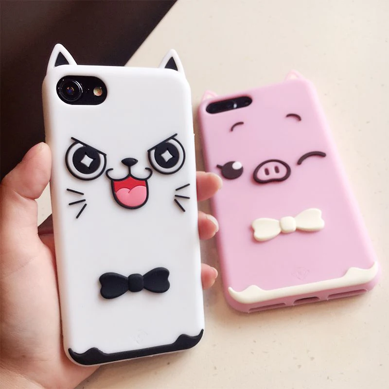 3D Cartoon Soft Silicone Phone Case For iPhone 5S 6 6S 7 8 Plus X Cover Mickey Judy Rabbit Smile Cat Tiger Stitch Unicorn Animal