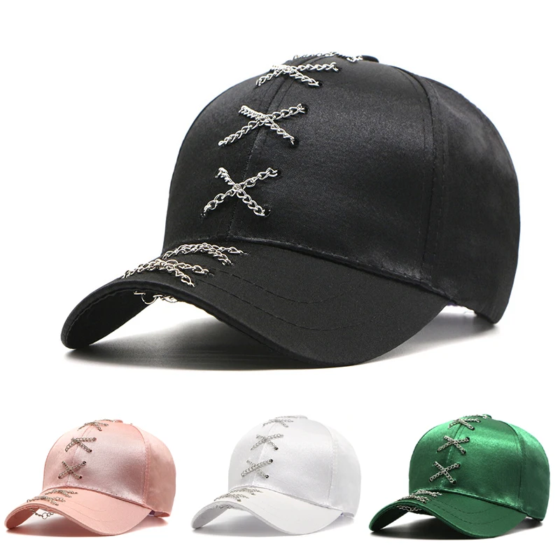 

Metal Iron Chain Baseball Caps For Men Women Adjustable Snapback Caps Punk Rock Style Crossed Chains Hip Hop Cap Hats Shade Hats