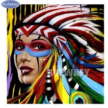 Kufwkey DIY 5D Алмазная мозаика, пользовательские фото Алмазная картина "индийский/женский/перья" наборы вышивки крестиком картины для выкладывания камнями
