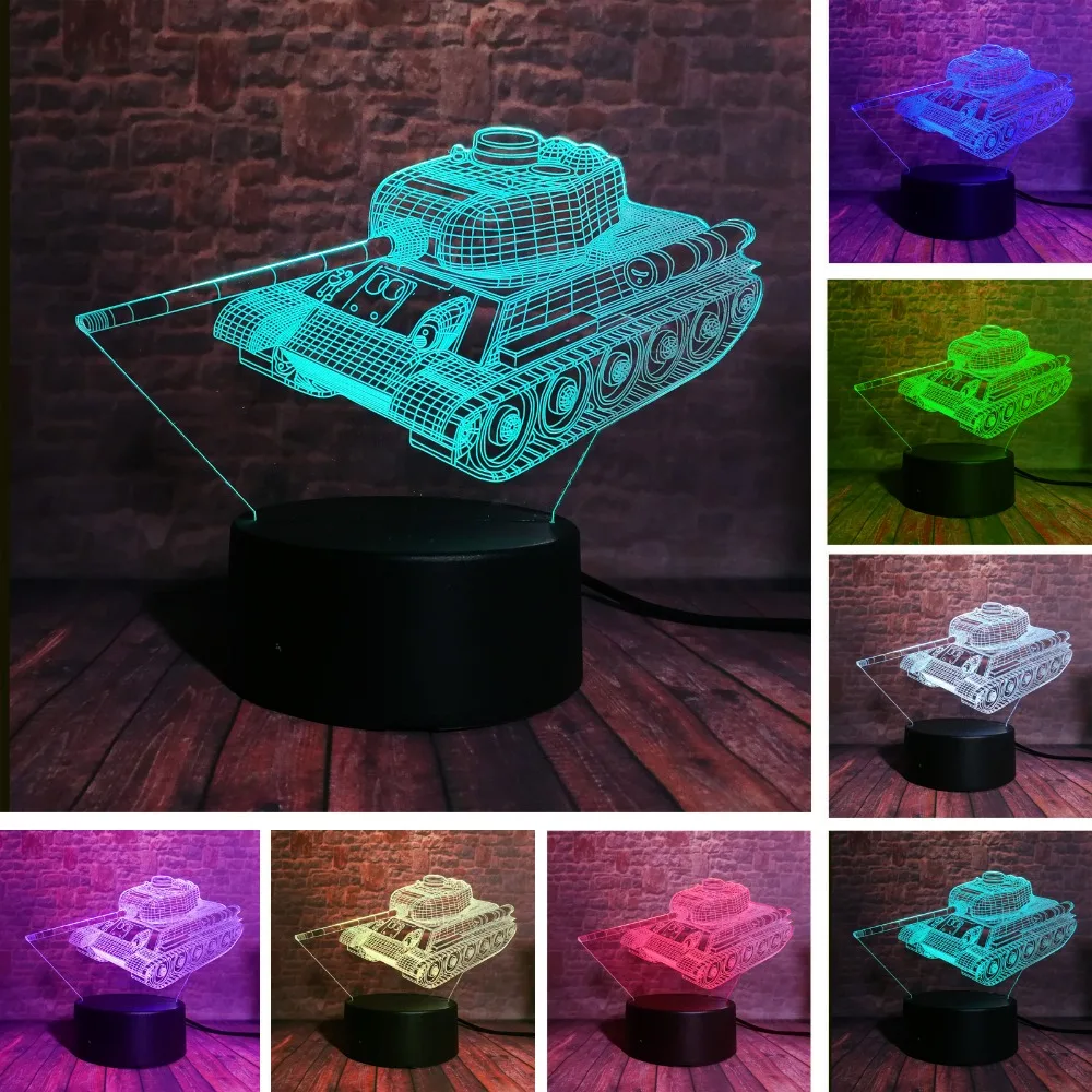 Креативный 3D крутой военный машинный танки ночной Светильник USB сенсорный 7