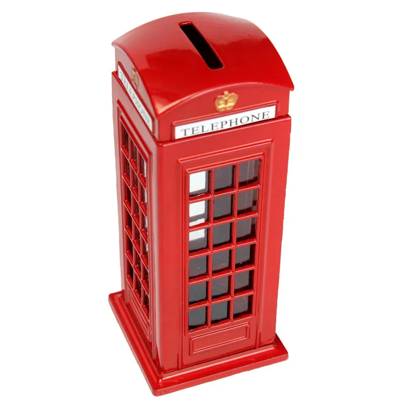 

Metal Red British English London Telephone Booth Bank Coin Bank Saving Pot Piggy Bank Red Phone Booth Box 140x60x60mm Hooks