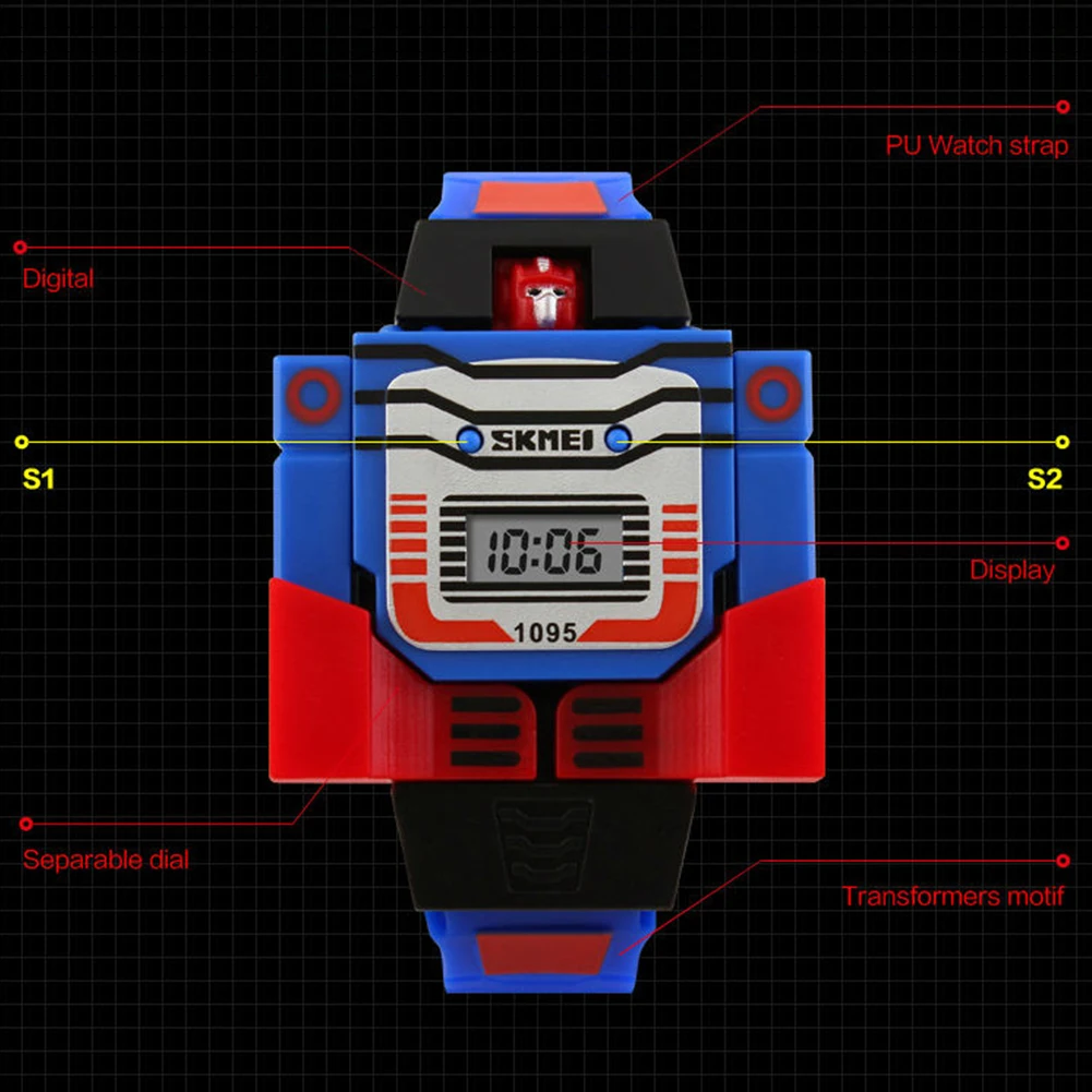 SKMEI 1095 Children Wristwatch Kids Boy Digital Watch Detachable Robot Deformation Toy 5