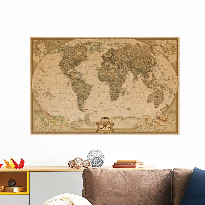 Великая карта мира в стиле ретро из крафт-бумаги, старые наклейки на стену, постер, Искусство жизни, ремесло, бренд, кафе-бар, настенная бумага 72X47 см