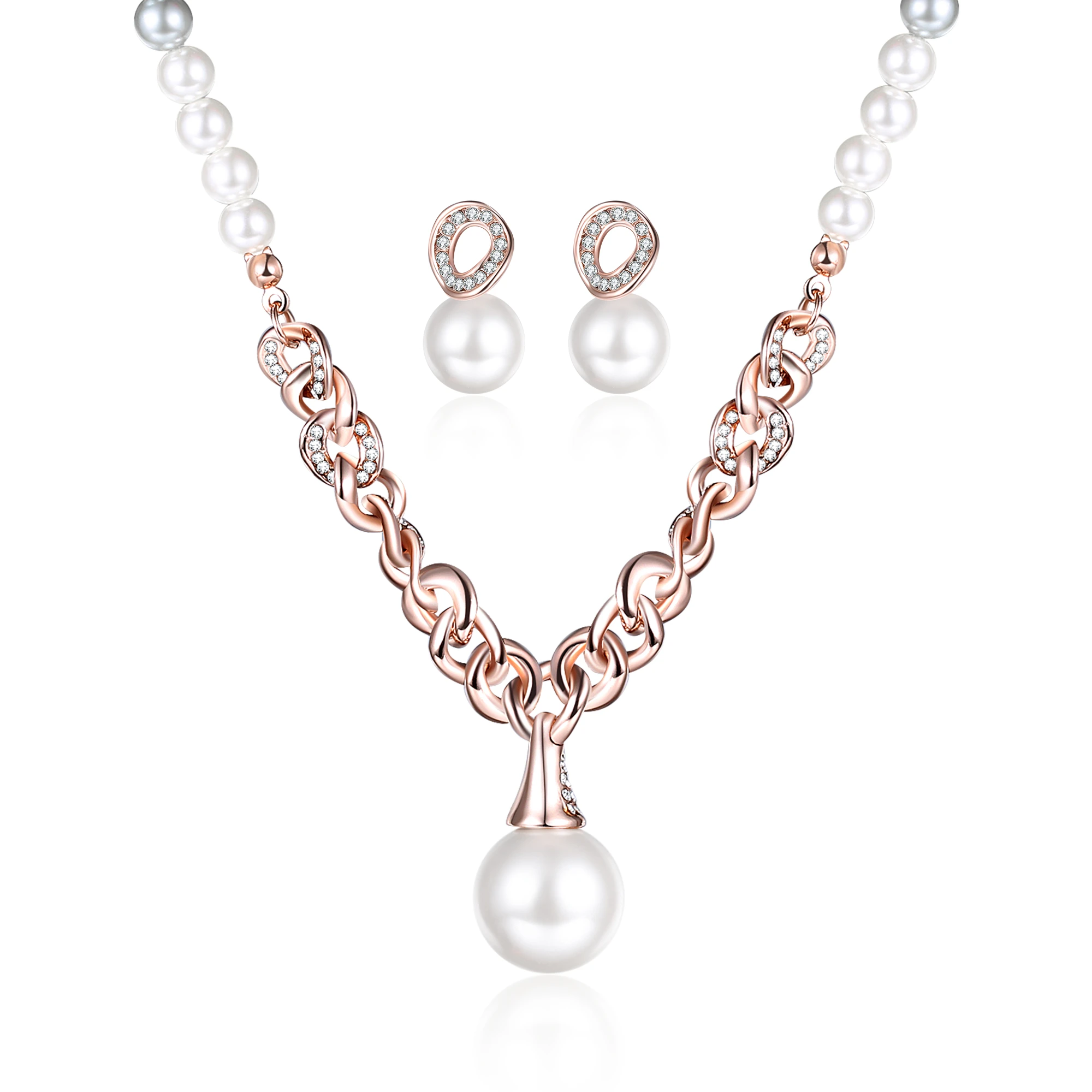 ROXI Luxury Pearl Jewelry Sets Rose Gold Plated Crystal Pearl Pendants Necklace Stud Earrings
