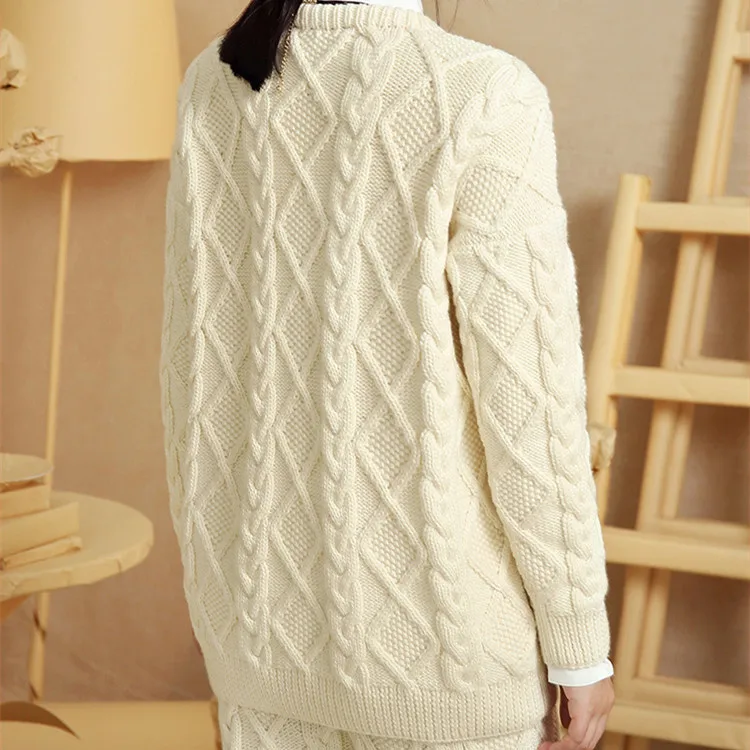  new arrival 100%hand made pure wool knit women streetwear Oneck solid H-straight pullover sweater o