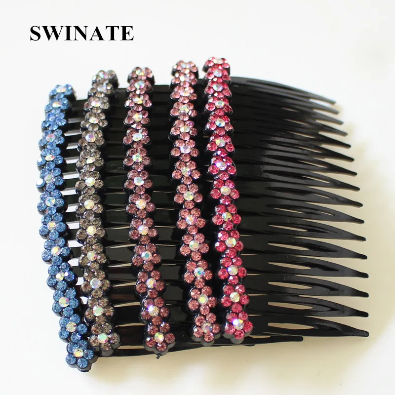 Women Shining Rhinestones Crystal Flower Hair Comb Multi-color Little Cute Floral Hair Comb Hair Accessories Head Wear For Gift