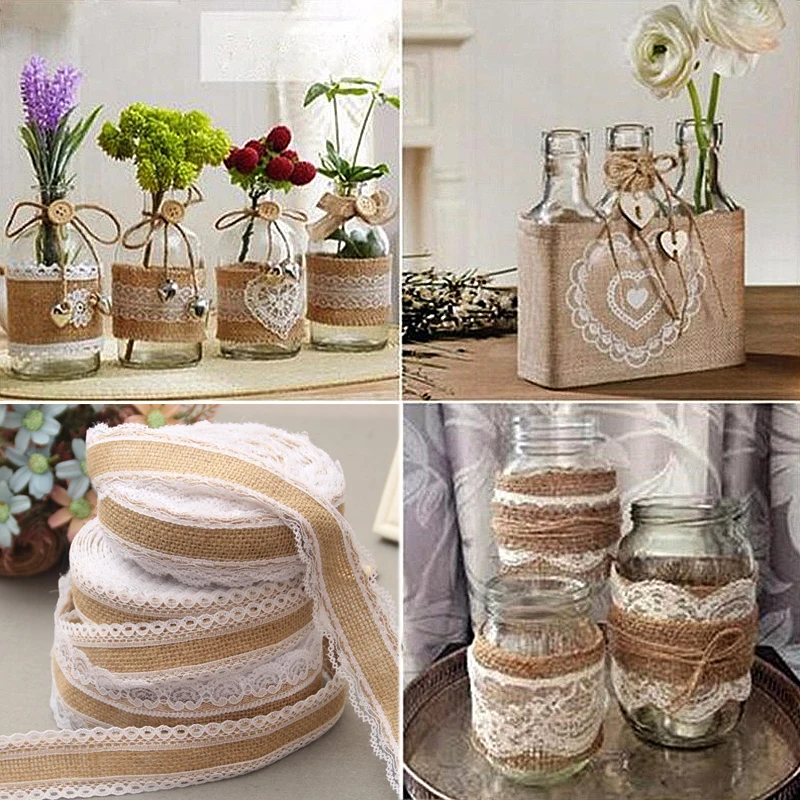 

Jute Cloth Roll Rope Ribbon Volume linen DIY handmade lace linen Christmas Wedding crafts party supplies