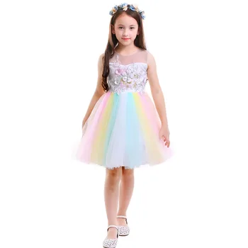 

Rainbow Unicorn Dress Girls Princess Dress Flower Unicorn Cosplay Cothes Cute Baby Kid Girls Clothes for Photo Shoot for Party