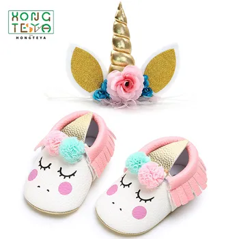 

Unicorn Horns Headband and Baby Girls Shoes Unicorn Baby Girls Soft Sole First Walker Toddler Moccasins for Baby Shower Party