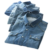 ARCSINX джинсы, мужская рубашка с длинным рукавом, синяя ВИНТАЖНАЯ ДЖИНСОВАЯ РУБАШКА, мужские весенние повседневные мужские рубашки, Осенние облегающие рубашки Chemise Homme