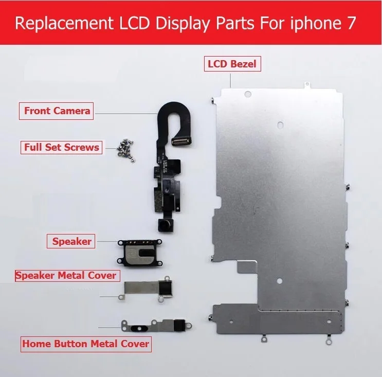 Full Set parts For Apple iPhone 7 plus LCD display Metal Bezel /Front camera /speaker/ home button flex cable / Screw/ Bracket | Компьютеры