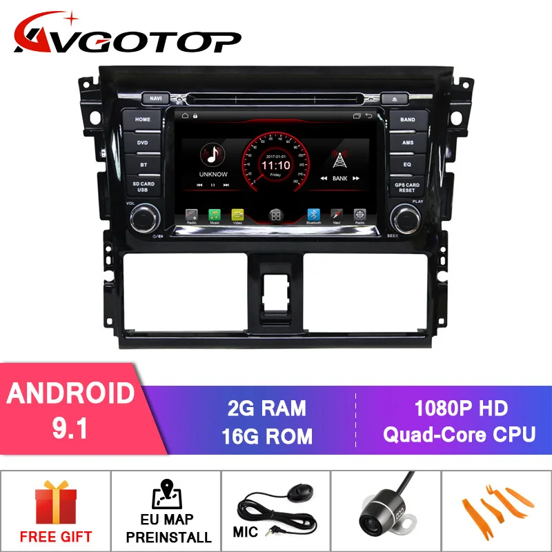

AVGOTOP Android 9 WINCE Bluetooth GPS Car Radio DVD Player For TOYOTA YARIS VISO 2014 2G 16G MP3 MP4 Vehicle Multimedia