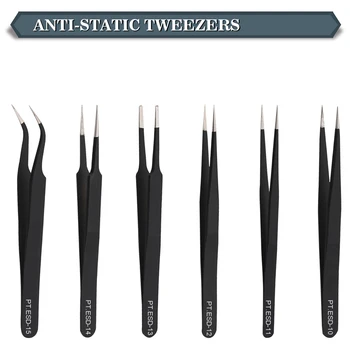 

Hot 6pcs Stainless Steel6-piece set of dice 1.0MM thickness black tweezers anti-static tool set