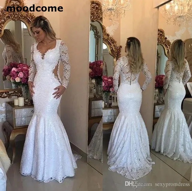 Lace Long Sleeve Mermaid Wedding Dresses 2018 Elegant Arabic Floor ... Lace Long Sleeve Mermaid Wedding Dresses 2018 Elegant Arabic Floor ...