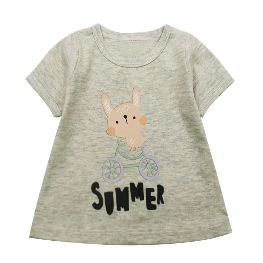 Новая летняя детская одежда футболка для девочек хлопковая Футболка с милым принтом, Однотонная футболка с короткими рукавами Повседневная одежда для девочек