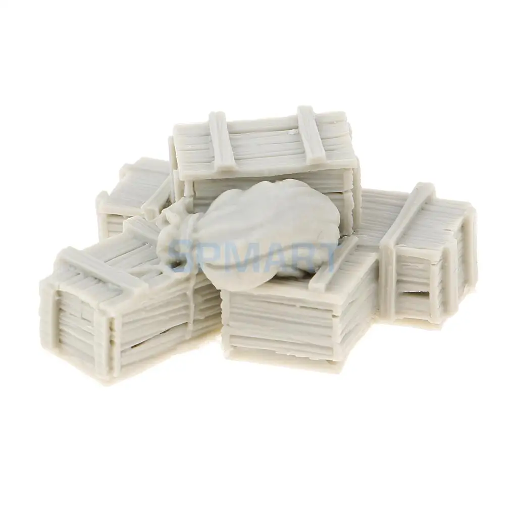 MagiDeal Unpainted Resin 1/35 Resin Soldier Scenario Accessories Set Ammunition Boxes & Bags Full Set Landscape Scene Toys