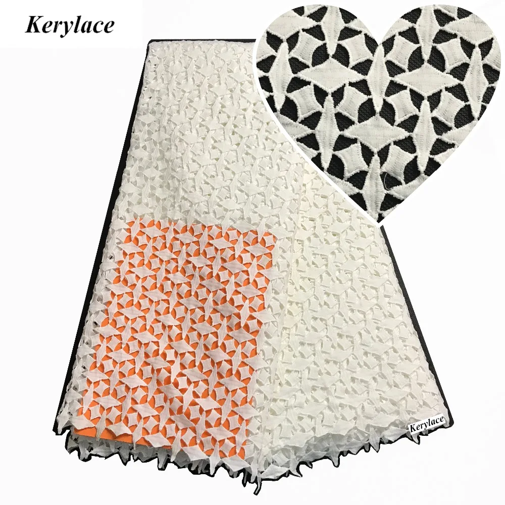 

White Wedding Dress African Lace Fabric 2019 High Quality Cotton Cord Lace Guipure With 1.6 Yards Sequins Scarf/Headtie KRL-1094