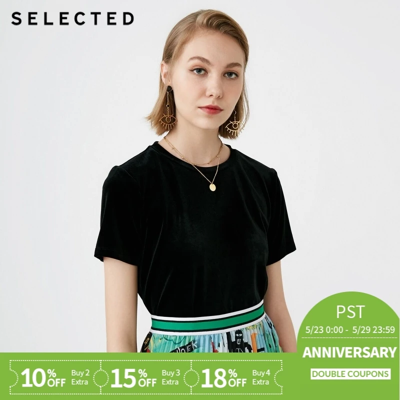 

SELECTED Women's Coral Fleece Round Neckline Straight Fit Short-sleeved T-shirt S|4183T4535