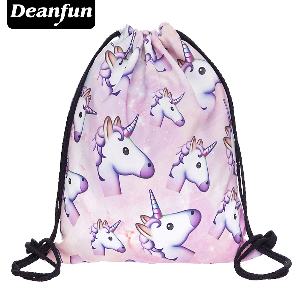 Deanfun 3D Printing Schoolbags Unicorn Pattern Women font b Drawstring b font font b Bag b
