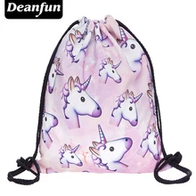 Deanfun 3D Printing Schoolbags Unicorn Pattern Women font b Drawstring b font font b Bag b