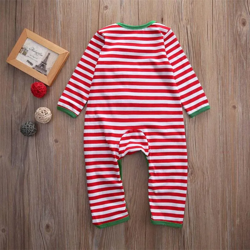 Рождественская стильная полосатая Пижама для новорожденных мальчиков и девочек, одежда для сна, Детский комбинезон с длинными рукавами, костюм для малышей