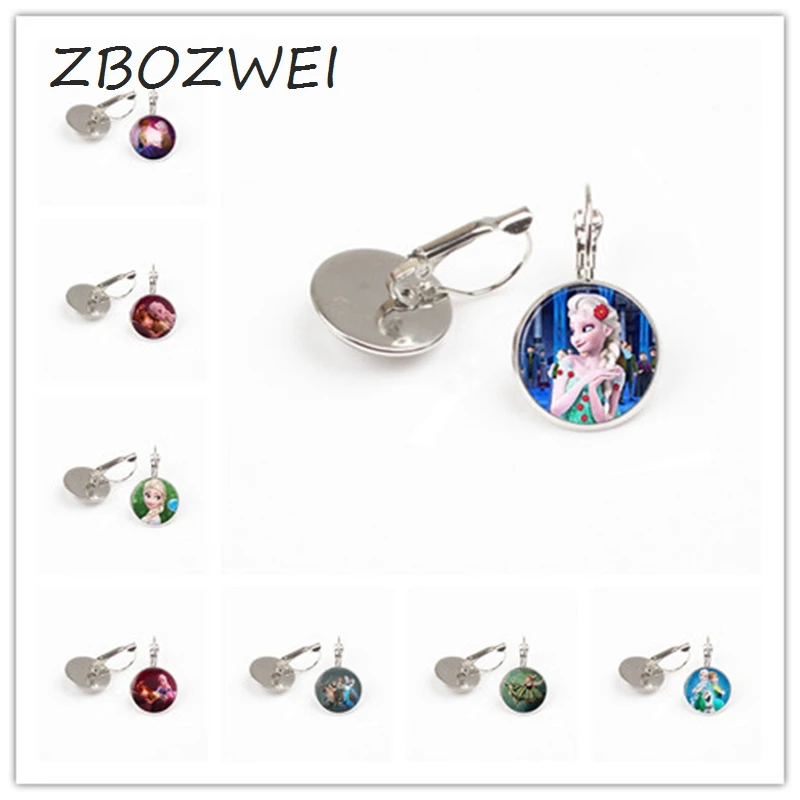 

ZBOZWEI 2018 Elsa Anna Olaf fever cartoon earring girl jewelry round earring women girls gift for children silver neck lace