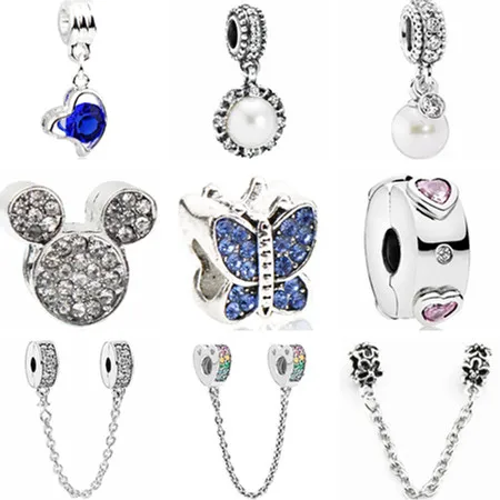 

Punk Silver Color Crystal Beads Cartoon Mickey Christmas Tree Simulated Pearl Beads Fit Pandora Charm Bracelets for Women DIY