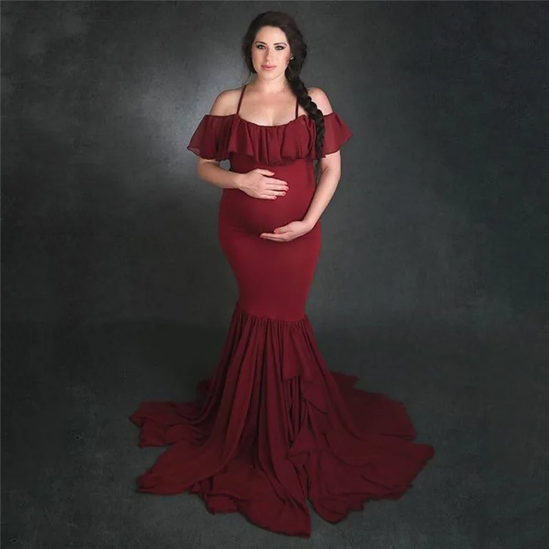 Формальные Длинные платья для беременных Одежда для беременных летнее платье для беременных Детская Игрушка В ванную для фотосъемки женщин - Цвет: Красный