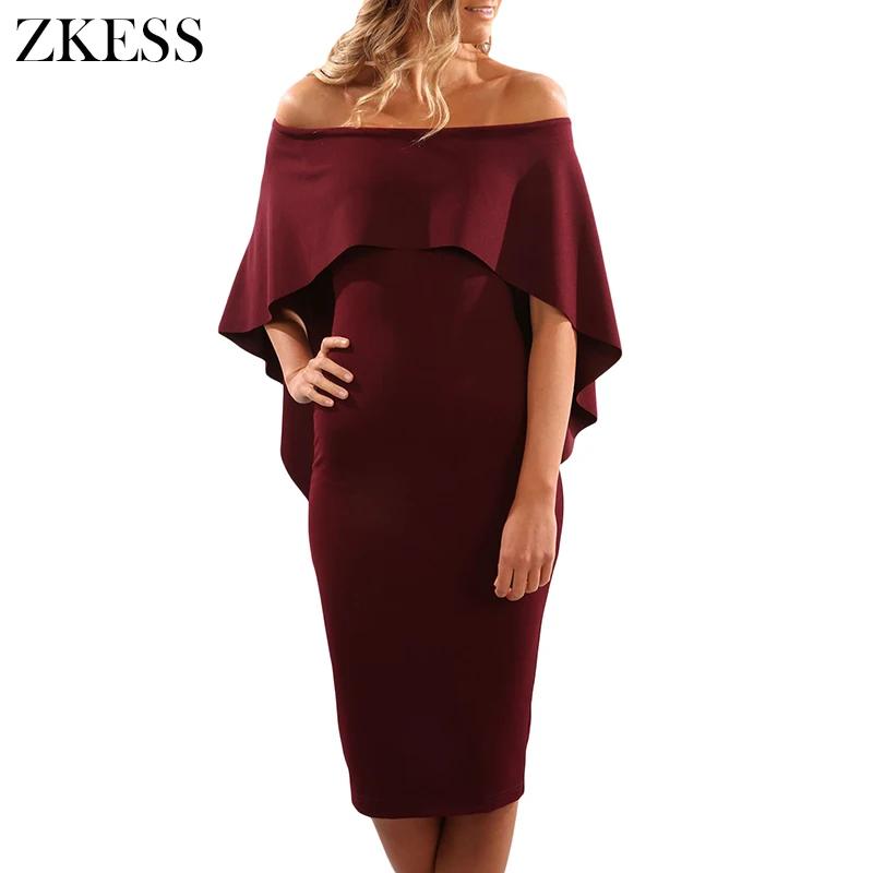 Wine-Luxurious-Off-Shoulder-Batwing-Cape-Midi-Dress-LC61616-3-1 