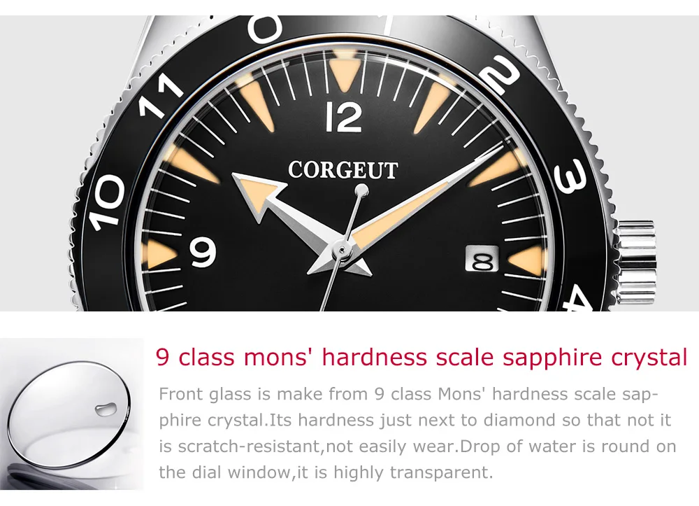 Роскошные брендовые Corgeut Seepferdchen военные Мужские часы Мужские автоматические спортивные дизайнерские часы кожаные механические наручные часы